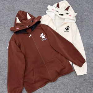 Áo Khoác Nỉ Nam Nũ Có Nón Thiết Kế Khóa Kéo Họa Tiết Bàn Chân Mèo - Htm Fashion