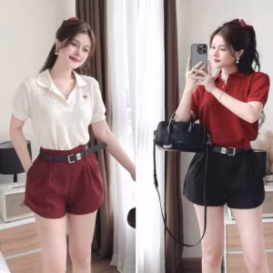 Set Áo Xốp Ren Lỗ Mix Quần Mango Kèm Dây Nịt Bt95Fd-Sam Store