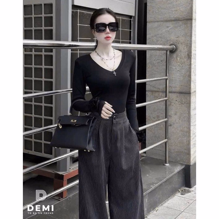 Set Áo Thun Tăm Đính Hoa Phối Quần Suông Kaki Sọc Lưng Thun Bt97Re-Sam Store - Ảnh 9