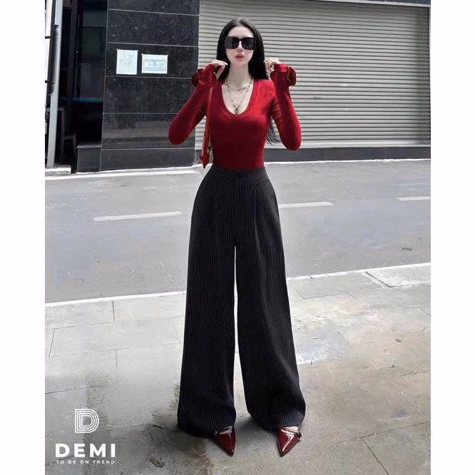 Set Áo Thun Tăm Đính Hoa Phối Quần Suông Kaki Sọc Lưng Thun Bt97Re-Sam Store - Ảnh 5