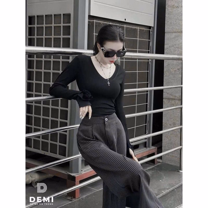 Set Áo Thun Tăm Đính Hoa Phối Quần Suông Kaki Sọc Lưng Thun Bt97Re-Sam Store - Ảnh 7