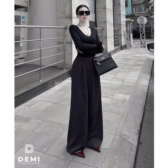 Set Áo Thun Tăm Đính Hoa Phối Quần Suông Kaki Sọc Lưng Thun Bt97Re-Sam Store - Ảnh 2