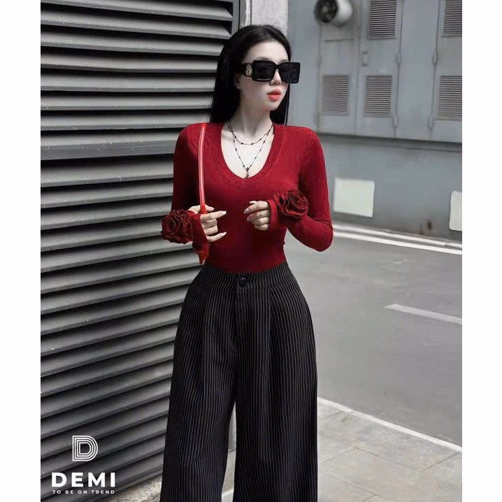 Set Áo Thun Tăm Đính Hoa Phối Quần Suông Kaki Sọc Lưng Thun Bt97Re-Sam Store - Ảnh 8