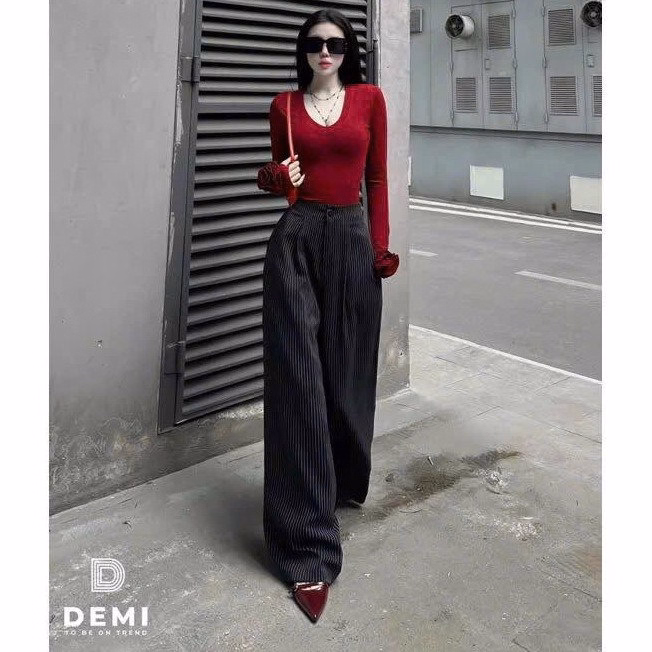 Set Áo Thun Tăm Đính Hoa Phối Quần Suông Kaki Sọc Lưng Thun Bt97Re-Sam Store - Ảnh 3