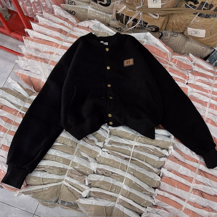 Áo Khoác Bomber Nỉ Phối Khuy Bấm Form Croptop Lửng - Htm Fashion - Ảnh 2