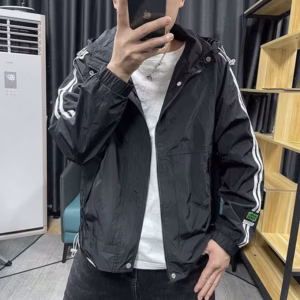 Áo Khoác Nam Nữ Có Nón Thiết Kế Khóa Kéo Phối Nut Bấm Tay 2 Sọc - Htm Fashiom