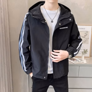 Áo Khoác Dù Nam Nữ Có Nón Phối Khóa Kéo In Chữ Gawrine - Htm Fashion