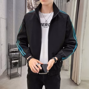 Áo Khoác Dù Nam Nữ Cổ Trụ Phối Tay 3 Sọc Xanh - Htm Fashion