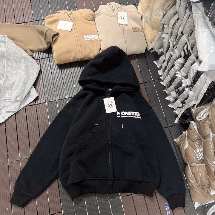 Áo Khoác Hoodie Nỉ Nam Nữ Form Rộng In Chữ Monsters - Htm Fashion - Ảnh 2
