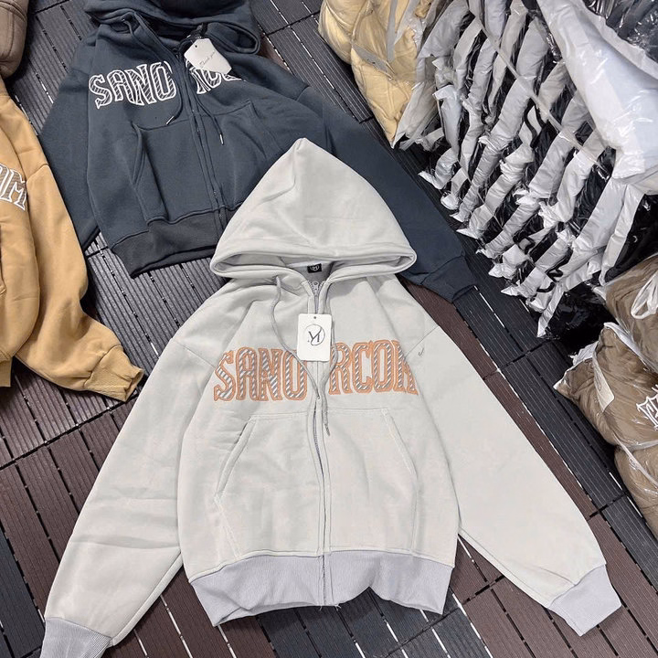 Áo Khoác Hoodie Nỉ Nam Nữ Có Nón Thiết Kế Khóa Kéo In Sanorcom - Htm Fashion - Ảnh 2