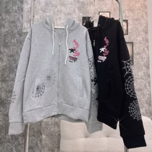 Áo Khoác Nỉ In Tơ Nhện Thiết Kế Khóa Kéo Có Nón - Htm Fashion