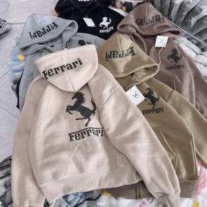 Áo Khoác Nỉ Nam Nữ Có Nón Họa Tiết In Ferrari - Htm Fashion