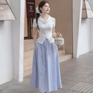 Set Áo Đính Bông Phối Chân Váy Xốp Sọc Bt103Ew - Sam Store