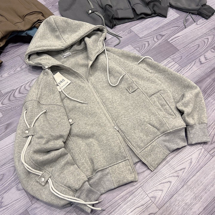 Áo Khoác Nỉ Nữ Thiết Kế Khóa Kéo 2 Chiều Có Nón - Htm Fashion - Ảnh 6