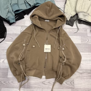 Áo Khoác Nỉ Nữ Thiết Kế Khóa Kéo 2 Chiều Có Nón - Htm Fashion