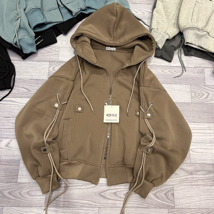 Áo Khoác Nỉ Nữ Thiết Kế Khóa Kéo 2 Chiều Có Nón - Htm Fashion