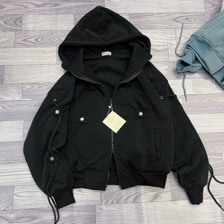 Áo Khoác Nỉ Nữ Thiết Kế Khóa Kéo 2 Chiều Có Nón - Htm Fashion - Ảnh 3