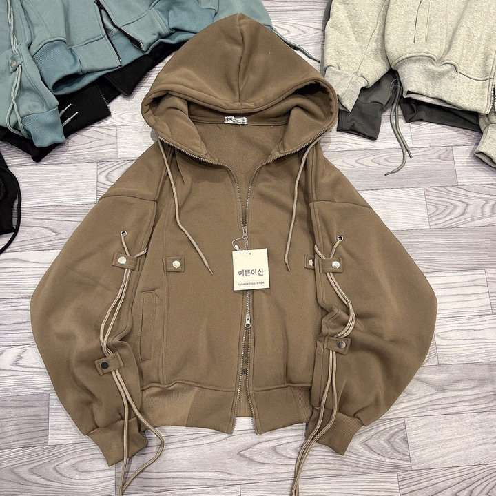 Áo Khoác Nỉ Nữ Thiết Kế Khóa Kéo 2 Chiều Có Nón - Htm Fashion - Ảnh 5