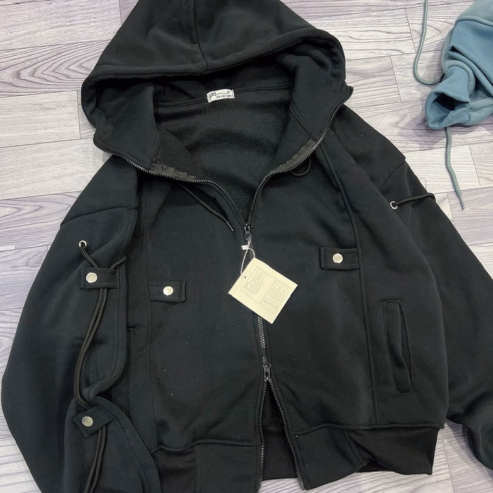 Áo Khoác Nỉ Nữ Thiết Kế Khóa Kéo 2 Chiều Có Nón - Htm Fashion - Ảnh 2