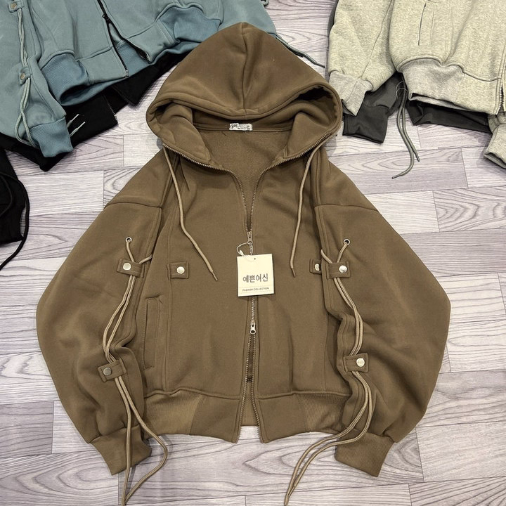 Áo Khoác Nỉ Nữ Thiết Kế Khóa Kéo 2 Chiều Có Nón - Htm Fashion - Ảnh 4