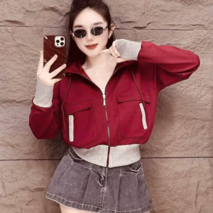 Áo Khoác Nữ Vải Thun Pc Mịn Phối Bo Khác Màu Có Túi Hộp Mũ Rộng Ut65 - Phương Store