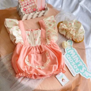 Set Body Dập Ly Túi Viền Ren Giả Yếm Hồng Cho Bé Gái Sơ Sinh 1 2 Tuổi