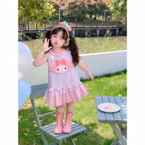 Váy Đuôi Cá Sọc Sát Nách Họa Tiết Melody Hồng Cho Bé Gái 1 - 5 Tuổi