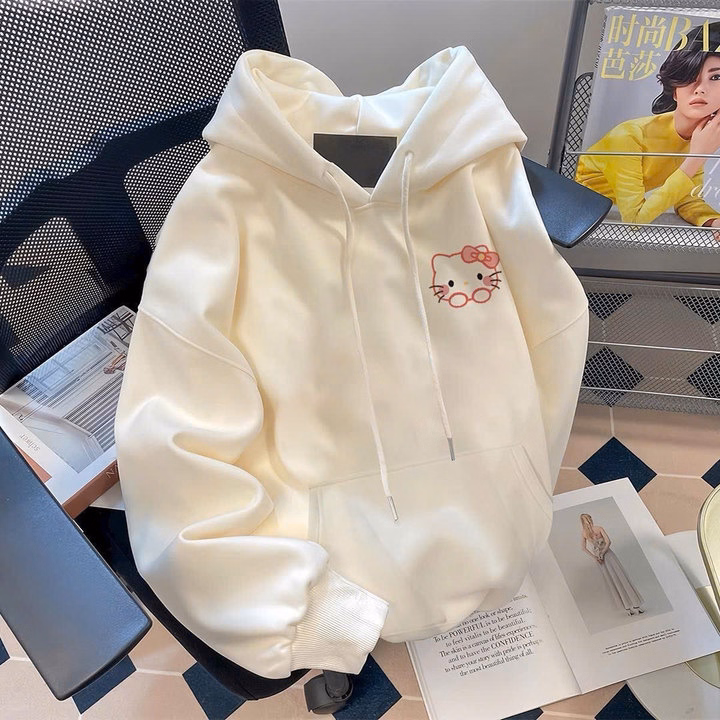 Áo Hoodie Nữ Vải Nỉ Ngoại Form Rộng In Hình Kitty Má Hồng Siêu Xinh Tp80 - Golden Dream - Ảnh 5