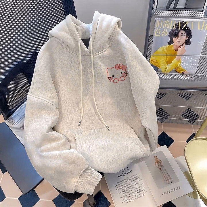 Áo Hoodie Nữ Vải Nỉ Ngoại Form Rộng In Hình Kitty Má Hồng Siêu Xinh Tp80 - Golden Dream - Ảnh 6