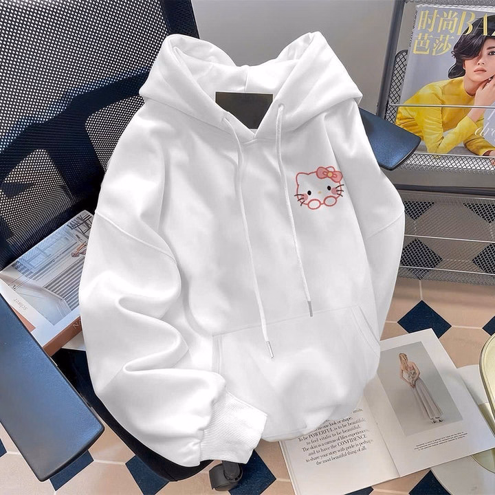 Áo Hoodie Nữ Vải Nỉ Ngoại Dày Dặn In Hình Kitty Má Hồng Xinh Xắn Tp45 - Ảnh 3
