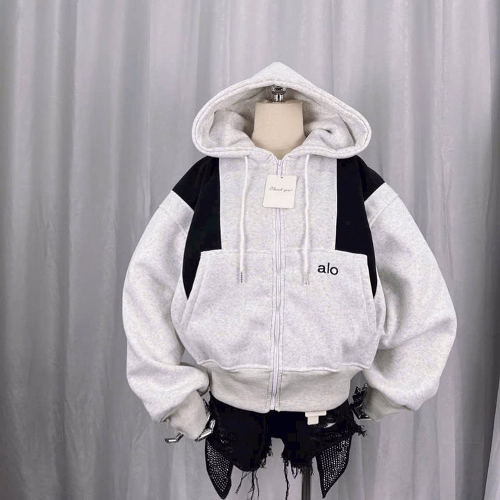 Áo Khoác Nỉ Form Boxy Thêu Chữ Alo Phối Màu Có Túi Trong Unisex Nam Nữ Tp66 - Ảnh 2