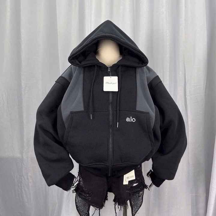 Áo Khoác Nỉ Form Boxy Thêu Chữ Alo Phối Màu Có Túi Trong Unisex Nam Nữ Tp66 - Ảnh 4