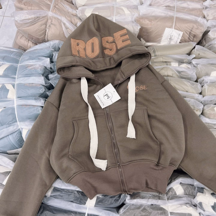 Áo Khoác Nỉ Croptop Dáng Lửng Thêu Rose - Htm Fashion - Ảnh 2