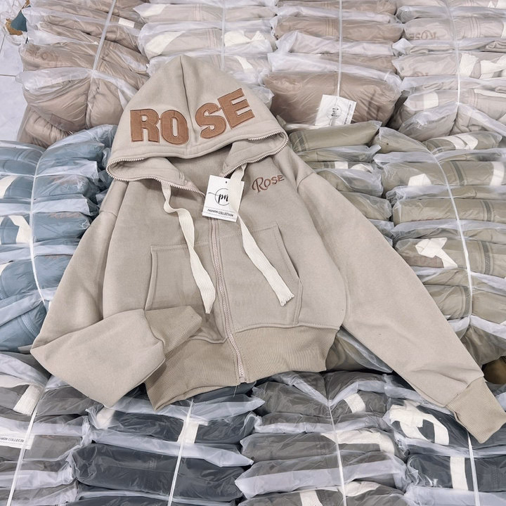 Áo Khoác Nỉ Croptop Dáng Lửng Thêu Rose - Htm Fashion - Ảnh 3