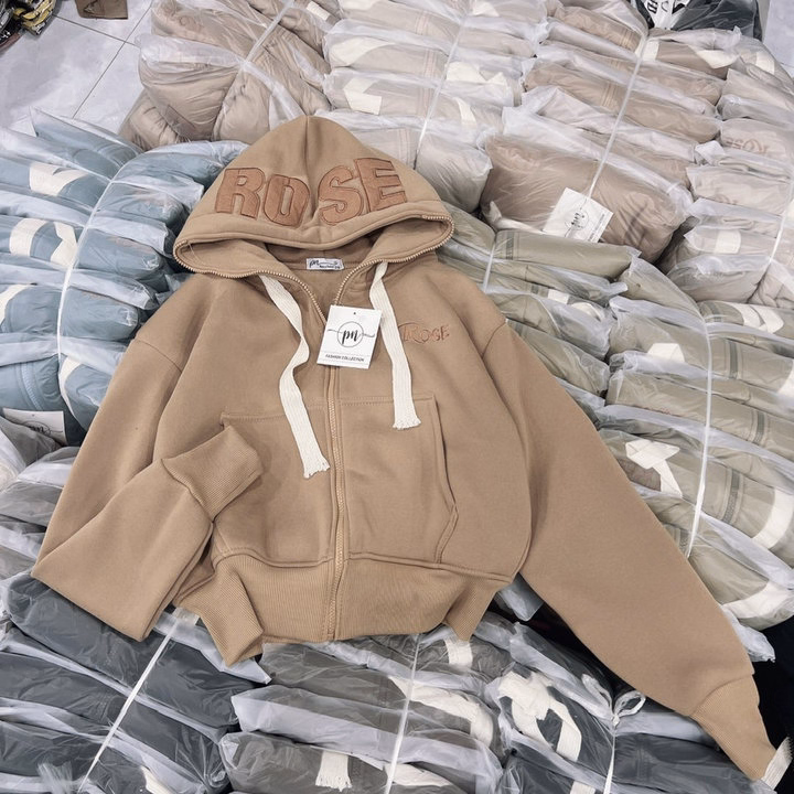 Áo Khoác Nỉ Croptop Dáng Lửng Thêu Rose - Htm Fashion - Ảnh 8