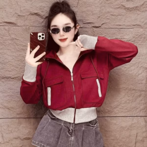 Áo Khóa Nữ Croptop Túi Hộp Chất Nỉ Pc Mịn Nón To 2 Lớp - Htm Fashion