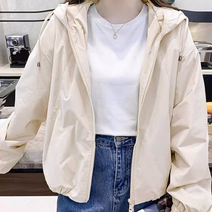 Áo Khoác Dù Trơn Nam Nữ 2 Lớp Có Nón Thiết Kế Khóa Kéo - Htm Fashion - Ảnh 5