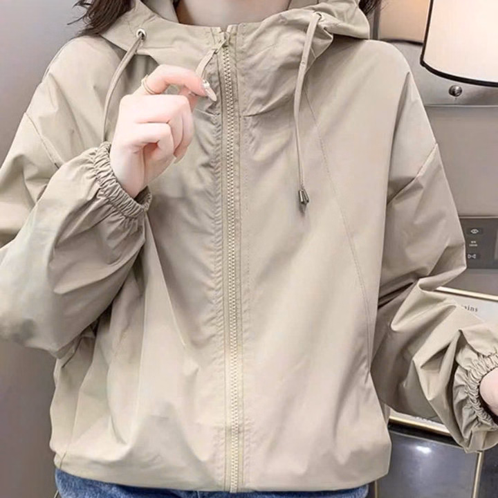 Áo Khoác Dù Trơn Nam Nữ 2 Lớp Có Nón Thiết Kế Khóa Kéo - Htm Fashion - Ảnh 4