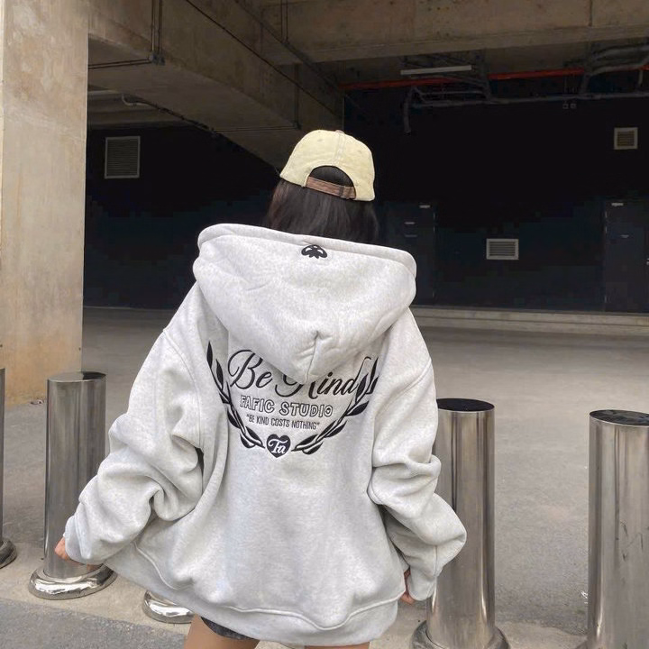 Áo Khoác Nỉ Nam Nữ Có Nón Họa Tiết Bekind - Htm Fashion - Ảnh 4