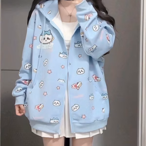 Áo Khoác Nỉ 3D Có Nón In Hình Mèo Thiết Kế Khóa Kéo - Htm Fashion