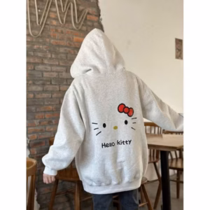 Áo Khoác Nỉ In Mèo Hello Kitty Nón Rộng 2 Lớp - Htm Fashion
