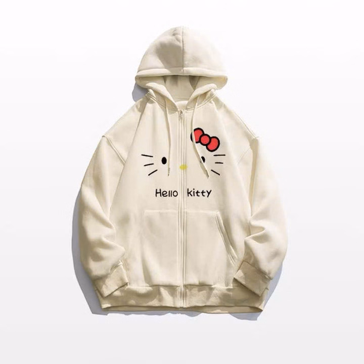 Áo Khoác Nỉ In Mèo Hello Kitty Nón Rộng 2 Lớp - Htm Fashion - Ảnh 3