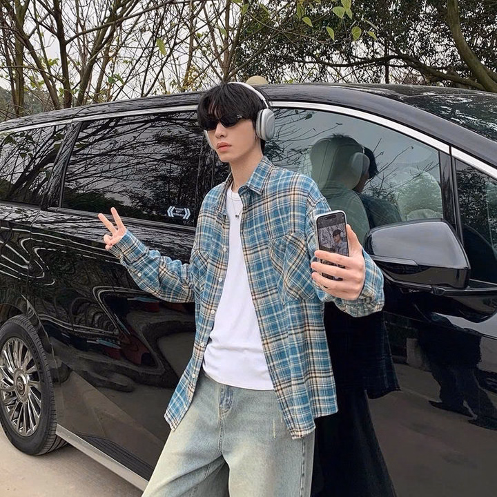 Áo Khoác Sơ Mi Chất Kate Sọc Caro Nam Nữ Tay Dài - Htm Fashion - Ảnh 8