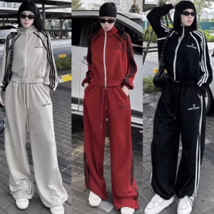 Set Bộ Đồ Nỉ Nữ Áo Khoác Kéo Quần Ống Xuông Họa Tiết Chữ S - Htm Fashion