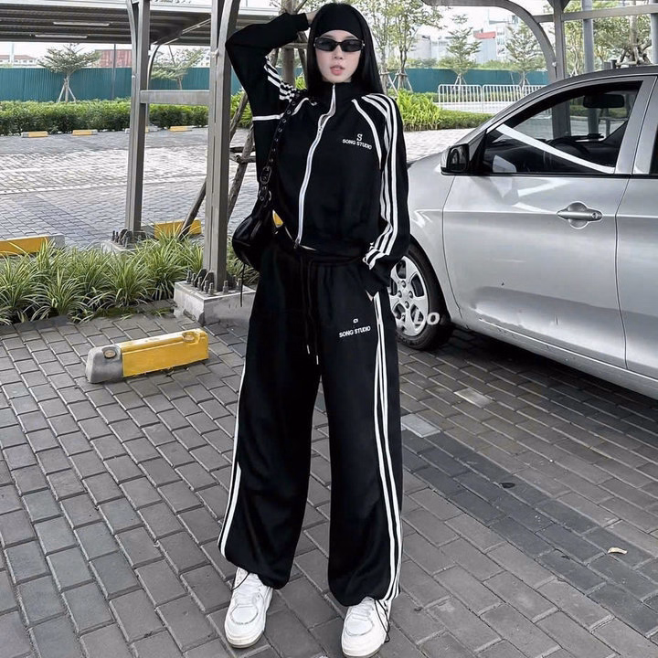 Set Bộ Đồ Nỉ Nữ Áo Khoác Kéo Quần Ống Xuông Họa Tiết Chữ S - Htm Fashion - Ảnh 6