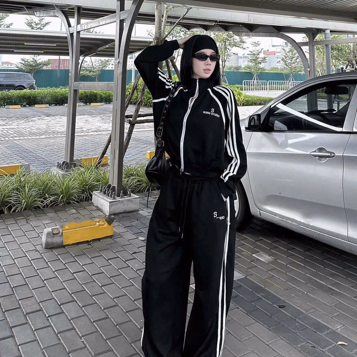 Set Bộ Đồ Nỉ Nữ Áo Khoác Kéo Quần Ống Xuông Họa Tiết Chữ S - Htm Fashion - Ảnh 8