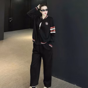 Set Bộ Đồ Nỉ Nữ Thiết Kế Khóa Kéo Tay 4 Sọc Ngang - Htm Fashion