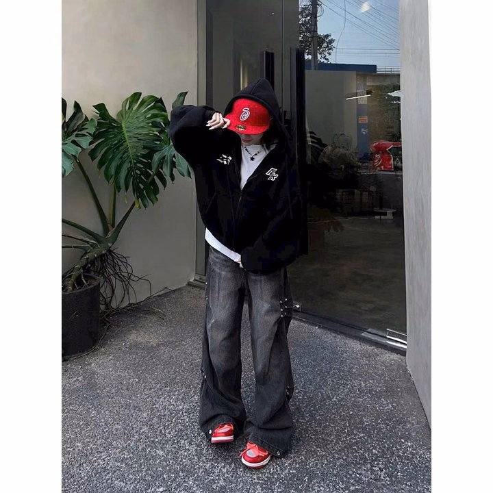 Áo Khoác Nỉ Form Boxy Unisex Nam Nữ In Chữ Streeet Đỏ Đen Dễ Mặc Tp55 - Phương Store - Ảnh 10