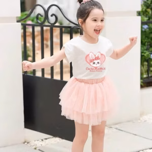 Áo Thun Ngắn Tay, Cộc Tạy Bé Gái Thun Cotton 4C In Thỏ Tim Dễ Thương Từ 8-45Kg Cho Bé Gái