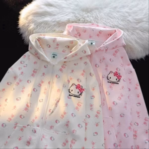 Áo Khoác Nữ Vải Nỉ Ngoại In Hình Kitty Mũ Có Tai Chống Nắng Tốt Tp90